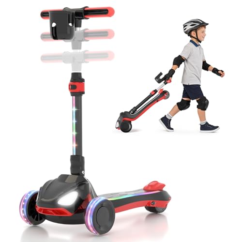 Image of SIMATE Electric Scooter for Kids Ages 3+, 3 Wheel Balance Scooter, 3 Adjustable Heights, Foldable & LED Display & Thumb Throttle, Long Battery Life, Full Body Lights Up, Gift for Kids Boys Girls