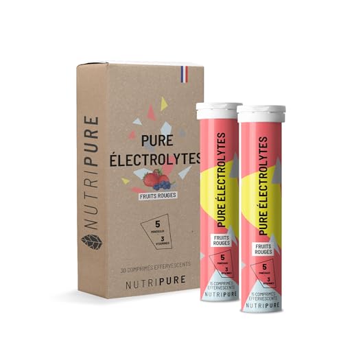 Nutripure | Pastilles Hydratation Électrolytes | 5 Minéraux + 3 Vitamines | Saveur Fruits Rouges | 30 Comprimés Effervescents | Faible en Calories | Hydratation Quotidienne & Sportive |Made in France