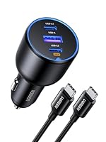 UGREEN 130W Laptop USB C Car Charger Fast Charging, 3 Ports Cigarette Lighter Adapter, PD3.0/QC4.0/PPS 45W, LED Light, Compatible with MacBook, iPad, iPhone 17, Galaxy S25 S24, with a 100W USB C Cable