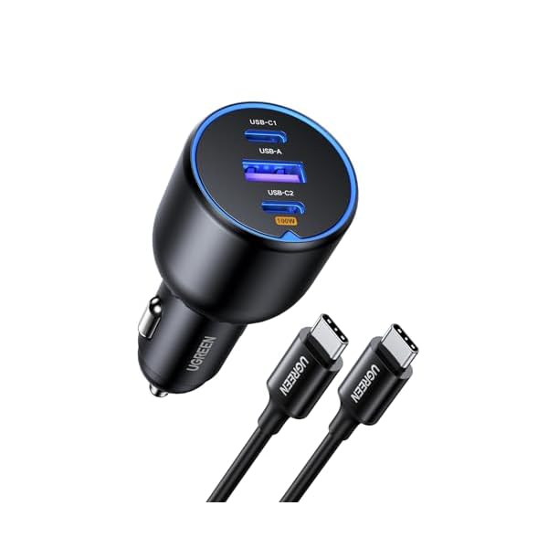 UGREEN 130W USB C Car Charger, PD 100W +PD 30W Type C Car Charger Adapter, Fast Charging Car Charger Compatible with iPhone 16 16 Plus 16 Pro 16 Pro Max, Galaxy S24 S23 Ultra, iPad, MacBook, and More