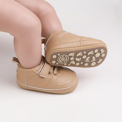 Image of Clowora Unsex Baby Shoes Boys Girls Infant Sneakers Non-Slip Soft Rubber Sole Toddler Crib First Walker Lightweight Shoes (A021 /Khaki,3-6 Months)