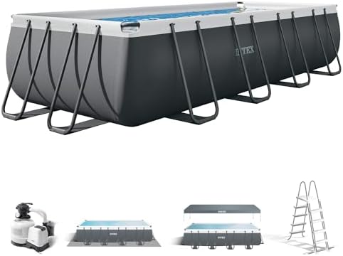 Intex 26356NP – Piscina Fuori Terra Ultra XTR Frame Rettangolare, Pompa Filtro 5700 L/h, Scaletta, Telo Base e Copertura, 17203 L, Acciaio e PVC, Grigio, 549x274x132 cm