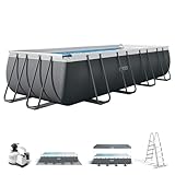 Intex 26356NP – Piscina Fuori Terra Ultra XTR Frame Rettangolare, Pompa Filtro 5700 L/h, Scaletta, Telo Base e Copertura, 17203 L, Acciaio e PVC, Grigio, 549x274x132 cm