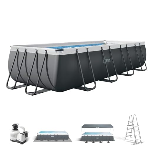 Intex 26356NP – Piscina Fuori Terra Ultra XTR Frame Rettangolare, Pompa Filtro 5700 L/h, Scaletta, Telo Base e Copertura, 17203 L, Acciaio e PVC, Grigio, 549x274x132 cm