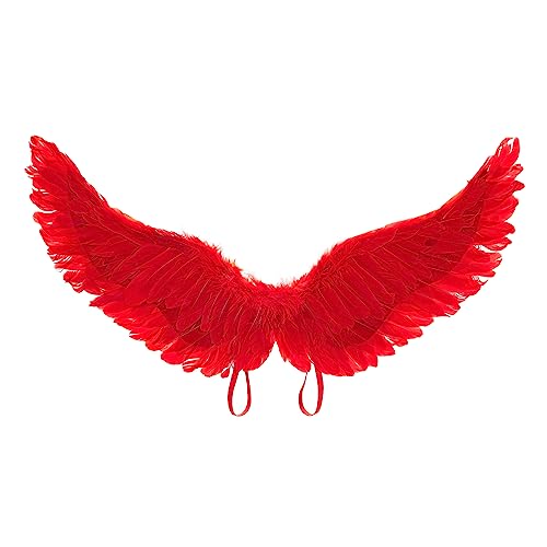 LOPJGH Angel Wings Cosplay Wings Halloween Costume Wings Black White Feather Wing with Adjustable Straps (Red, One Size)