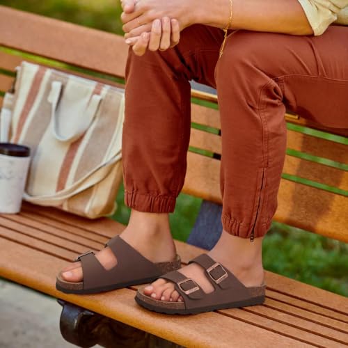 Image of Litfun Unisex Cork Footbed Sandals Summer Slip On Slides for Women Men | Adjustable Buckle, Comfortable Sandals With Arch Support, Beach Casual Style