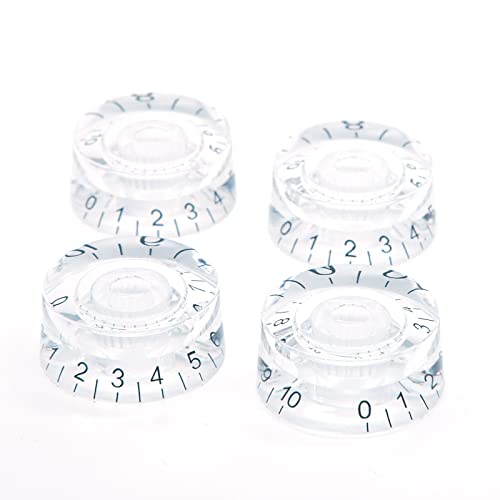 harpfeas 4PCS Electric Guitar Top Hat Knobs Speed Volume Tone Control Knobs Compatible with Les Paul LP Style Electric Guitar Parts Replacement Set (clear)