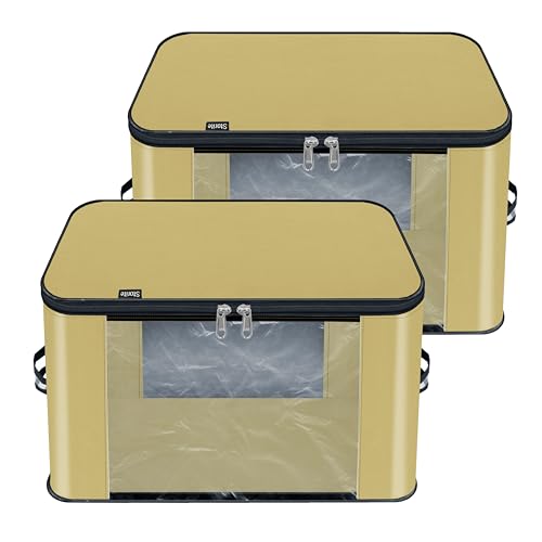 Image of Storite 2 Pack Nylon Wardrobe Bag Underbed Moisture Proof Cloth Storage Organizer, Storage box for Clothes Saree Bags with Zippered Closure & Handle (Khaki,38x34.5x22 cm)