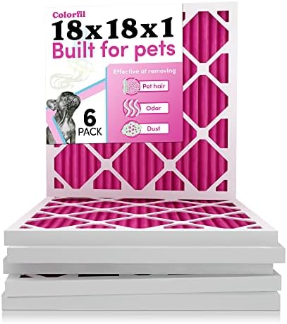 18x18x1 Air Filter by Colorfil | Color Changing Filters Designed for Cat and Dog Odor | MERV 8 Filter | Air FIlter 18x18x1 | Air Conditioner Filter | HVAC Filter for Pet Hair | 18x18 Air Filter 6 pack