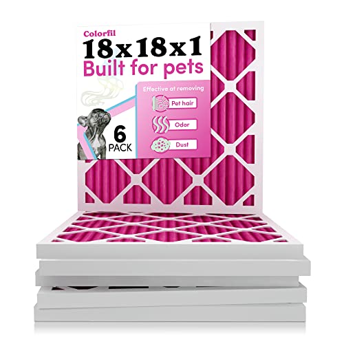 Image of 18x18x1 Air Filter by Colorfil | Color Changing Filters for Cat and Dog Odor | MERV 8 Furnace AC Filter for Pet Hair and Dust | 17.75 inchx17.75 inchx0.75 inch Exact Size | Pack of 6