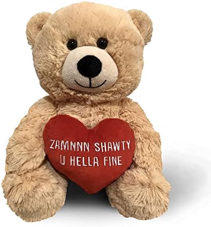 Zamnnn Shawty U Hella Fine - 10" Teddy Bear & Gift Bag - Funny Stuffed Animal Plush Gift for Girlfriend, Boyfriend, Best Friend - Birthday, Engagement, Valentines, Anniversary, Wedding - Witty Bears