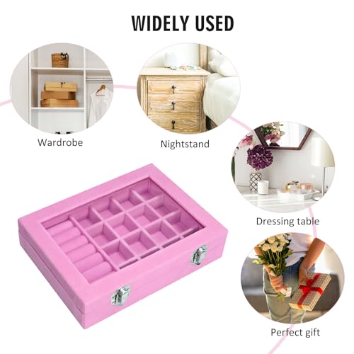 Image of Rings Organizer Tray 7 &16 Grid Slots Velvet Jewelry Earring Storage Box