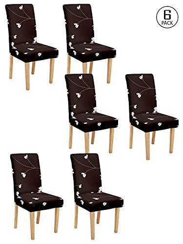 Image of Cortina Dining Chair Slipcovers | Protection Chair Cover | Floral Print, Removable, Washable | Universal Fit Super Soft Stretchy Polyester Spandex | Hotel, Marriage, Wedding | Pack of 6, Brown