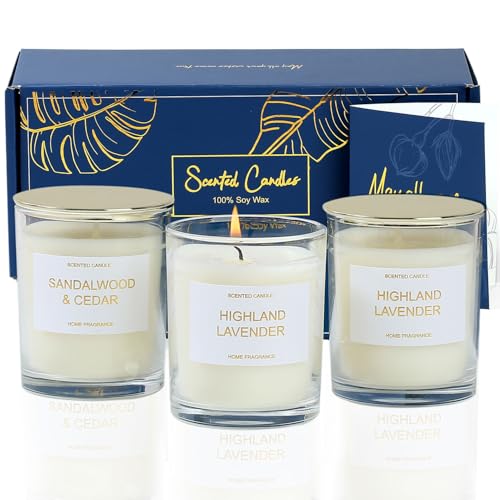 PROFIKLA Scented Candles Gift Set, Lavender, Peony & Wild Berries, Sandalwood Soy Wax Candle, 3 x 3.5oz 75 Hours Burn Time, Elegant Candles Gift for Women, Mum, Mother's Day