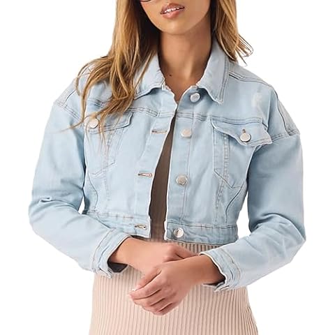 JMOJO Cropped Denim Jacket for Women Cover