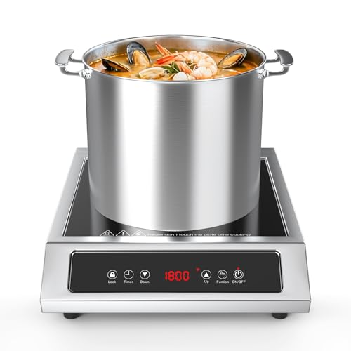 1800W Commercial Induction Cooktop, 120V Stainless Steel Electric Countertop Burner with Digital Touch Panel, 3-Hour Timer - Portable Hot Plate for Restaurant, RV or Food Truck