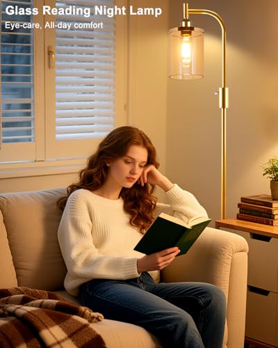 Image of Lightdot 63IN Glass Floor Lamp for Living Room, Dimmable Gold Floor Lamps with Clear Glass Shade, Mid Century Modern Standing Lamps with Bulb Included for Bedroom /Sofa Beside /Corner Decor-Gold