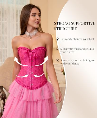 Image of SZIVYSHI Corset Tops for Women, Bustier Shapewear Lingerie, Lace Waist Push Up Bodysuit