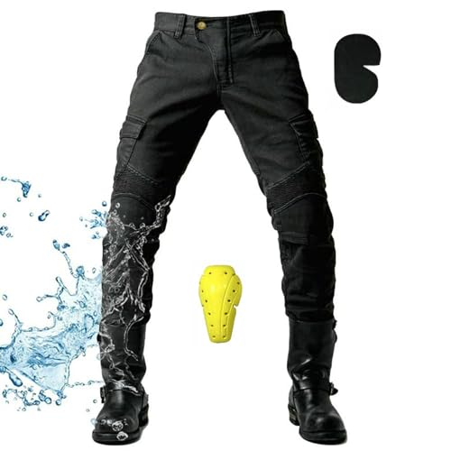 Gebin Pantalon de Moto Imperméable avec Protections Genouillères et Protège-Hanches,
