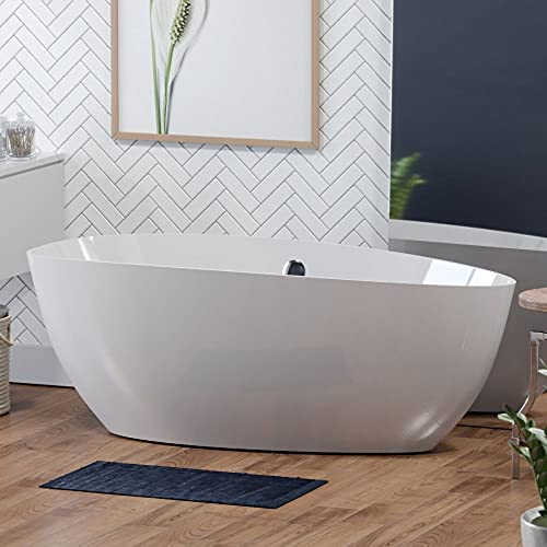 62 Inch Solid Surface Double Ended Oval Tub, Chrome Drain - Jenkins #TOP1