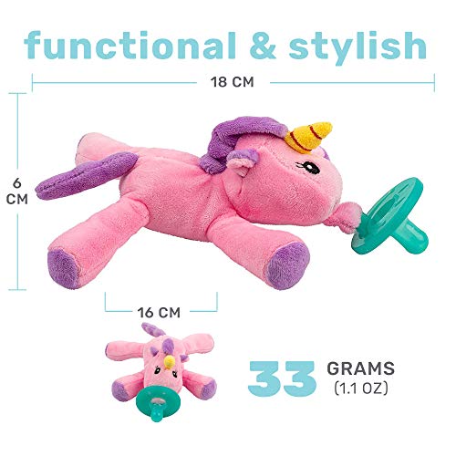 Image of Unicorn Stuffed Animal Detachable Pacifier Holder, Latex-Free Soother with Stuffed Toy, Calming and Easy to Clean Baby Stuff, Newborn Pacifier- BabyLuv