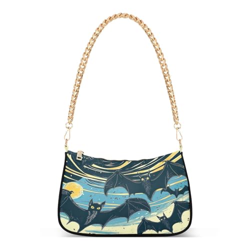 Sunrise and Bats Shoulder Bag for Women, Handbag with Chain Strap, Soft Purse Tote Bag for Ladies
