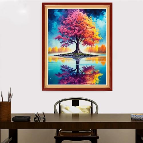 Image of Redxing Stamped Cross Stitch Kits Embroidery kit for Beginners Adults Full Range of Embroidery Patterns Starter Kits DIY Printed Cross Stitch Kits Needlepoint Kits 11CT-Colorful Tree 16x20 inch