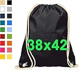 Baumwoll Turnbeutel 1 Stück 38 x 42 cm Sportbeutel - Rucksack Stofftasche Bag, Beutel, Baumwollbeutel, Jutebeutel OEKO-TEX® geprüft Stoffbeutel Damen & Herren, Kinder Gym Sack zum bemalen in Schwarz