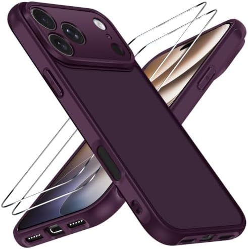 ivoler Matt Weinrot Hülle für iPhone 18 Pro/iPhone 17 Pro mit 2 Stück Panzer Schutz Glas, [Militärstandard] Stoßfest Handyhülle Kratzfest Rückseite Anti-Fingerabdruck Dünn Bumper S