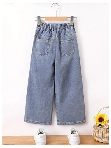 Verdusa Girl's Cute Floral Jeans Elastic High Waisted Straight Leg Casual Denim Pants2