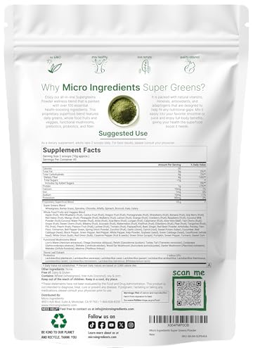 image for Micro Ingredients Super Greens Powder, 1lb | 100 Superfood Blend with 