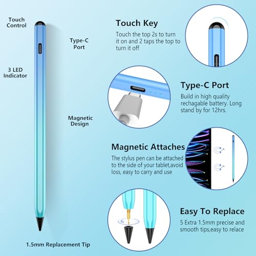 Image of TaIYanG iPad Stylus Pen for iPad 2018-2026, Palm Rejection, Fast Charging | Tilt Sensitivity, for iPad Pencil A16 /10 /9 /8 /7 /6, Pro 11 /13 inch (M5 /M4),Air M4 /M3 /M2 /5 /4, Pro 11 /12.9 inch,Mini 6 /5,Gradient Blue