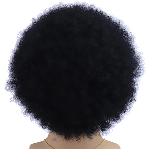 Cfalaicos 4 Pieces Set Men 70'S Hippie Costume Set Afro Wig Curly Disco Wig For 60S / 70S / 80S Theme Party (Black) #TOP3