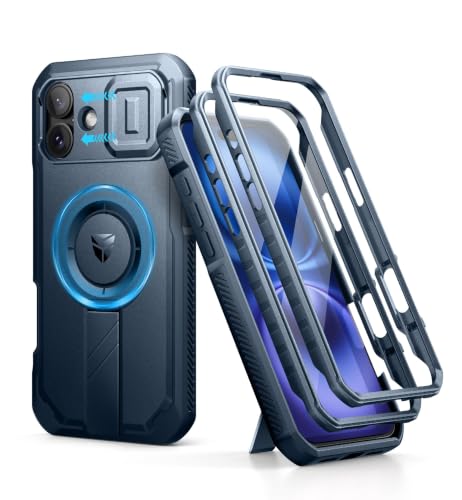 Dexnor iPhone 16 Plus�p �}�O�l�b�g�P�[�X - �X���C�h���J�����J�o�[&�����\�L�b�N�X�^���h&������ʕی�t�B�����t�� �ϏՌ� ���P�[�X(�u���[)