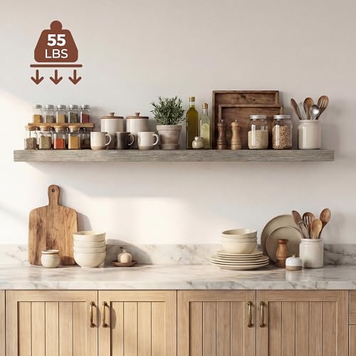 Image of Dreamland 48 Inches Floating Shelves for Wall, 9.3 inch Deep Long Floating Shelves Set of 1, Large Display & Storage Shelf, Wall Shelf for Bathroom Bedroom Living Room Kitchen Office, Grey