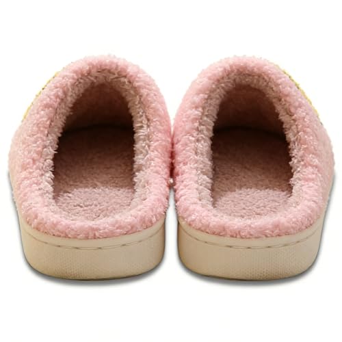 Image of Women's Men's Preppy Happy Face Slippers Comfy Warm Plush Slip-On House Slipper for Winter Indoor Soft Cushion Non-slip Fluffy Slides Slippers