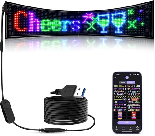 Qnoavve Letrero LED Programable | Panel de visualización Led flexible de 68 x 12 cm con control por APP | Letrero LED personalizado de 5V USB para negocio, publicidad, fiesta, bar