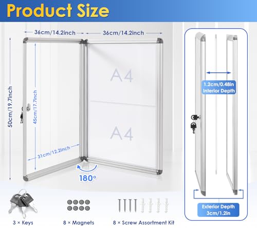 Image of Swansea Enclosed Bulletin Board Dry Erase Noticeboard Lockable Display Boards White with Aluminium Frame 20x16inch(2xA4)