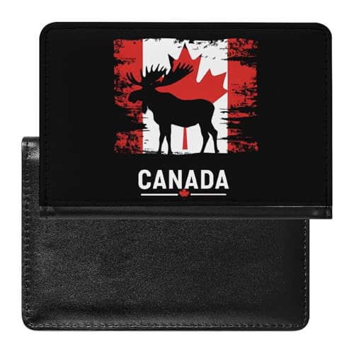 Portadocumenti da viaggio sottile con bandiera del Canada acero e alce divertente custodia per passaporto con slot per carte di credito per donne e uomini Stile: Taglia unica MHXYZHW