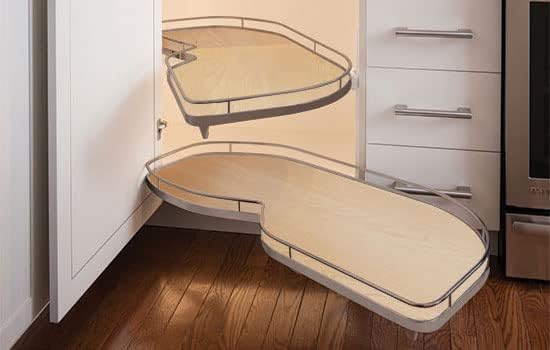 Miniatura 2 de Lemans II - Juego de 2 estantes Lazy Susan con cierre suave para gabinetes de esquina con base ciega, champán y arce