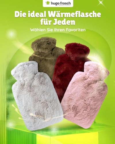 Hugo Frosch Wärmflasche Klassik 1,8l – Made in Germany – mit kuscheligem Flauschbezug Taupe – große, auslaufsichere Bettflasche – langlebig & mit waschbarem Bezug
