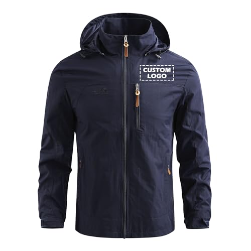 Image of WUWWUT Personalized Men's Waterproof Jacket Outdoor Lightweight Windbreaker for Men Custom Casual Functional Jacket with Hood