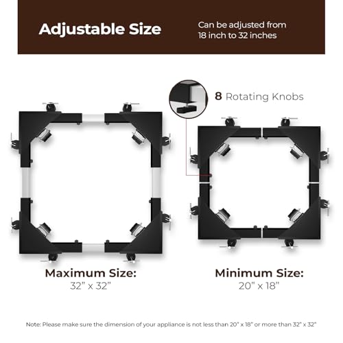 Image of Lifelong Washing Machine Stand - Adjustable Metal Kitchen Trolley with Wheels for Home with 8 Anti Vibration Rubber Grips - Up to 250Kg - Suitable for Fridge, Dishwasher & Air Cooler (Black & White)
