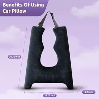 FAIORD Car Pillow for Kids Travel Pillow with Adjustable Strap,Children Neck Pillow for Car Headrest to Support Head and Body Road Trip Essentials (Dark Black)