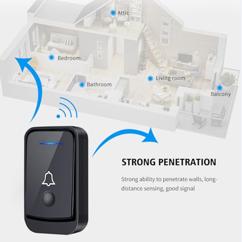 KEWUZY Funktürklingel,Wasserdicht Staub Aussen Klingel Haustür mit 52 Klingeltönen 4 Lautstärken Blinkende LED,Türklingel Set Drahtlose Reichweite 400m (Schwarz)