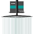 AULEEND Square Shower head, High Flow Stainless Steel Square Rainfall Shower Head, High Pressure Design Even at Low Water Flow (A03 Matte Black, 12 Inch)