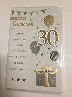 to A Fantastic Grandson 30 Birthday Card Age 30 30th Thirty Grey/Gold/Black Balloons/Words 3D/Glitter/Foil Detail(PRELUDE45646)