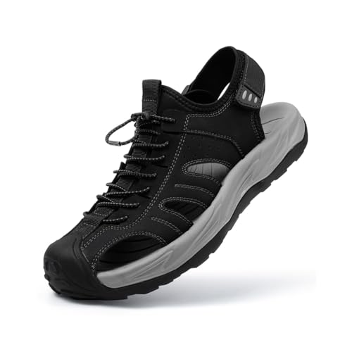 Mens Closed Toe Sandals Beach Water Shoes Men Waterproof Fisherman Leather Sport Hiking Sandals