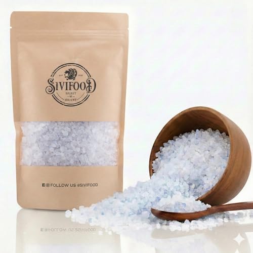 SIVIFOOD Sel bleu 600g – Cristaux naturels rares – Sel gemme non raffiné pour moulin, cuisine gourmet, barbecue, plats orientaux bleu saphire sel marin