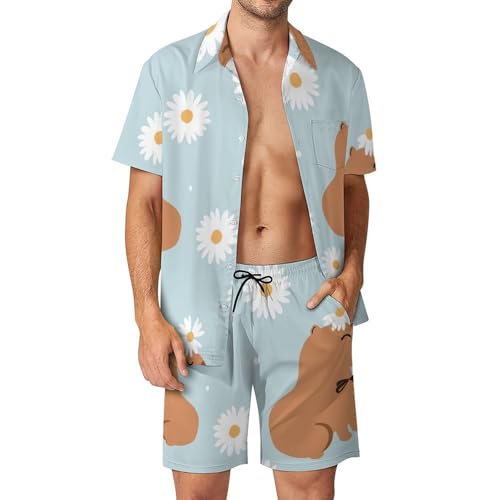 Ensemble d'été boutonné homme en tissu fluide motif capybara